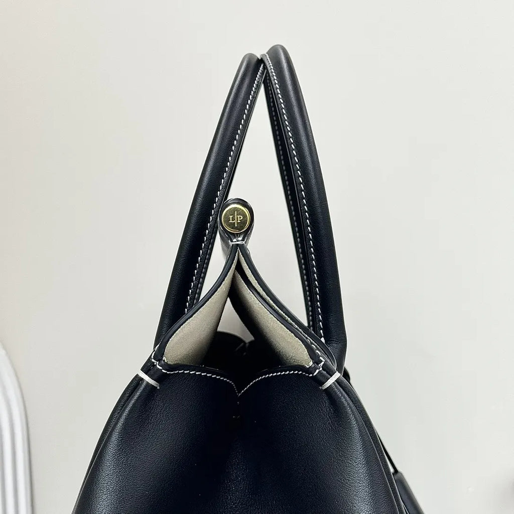 Loro Piana Black Leather Boston - Hình 4