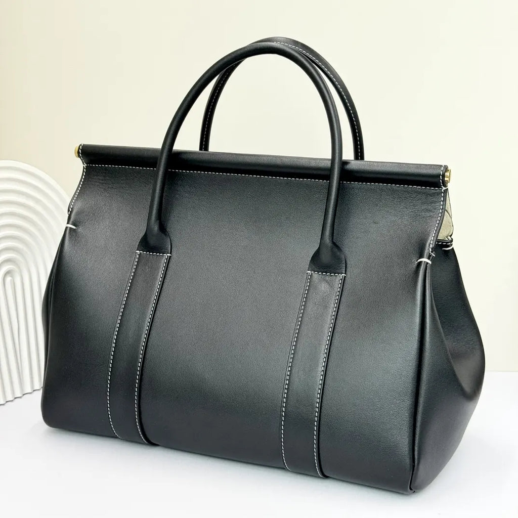 Loro Piana Black Leather Boston - Hình 2