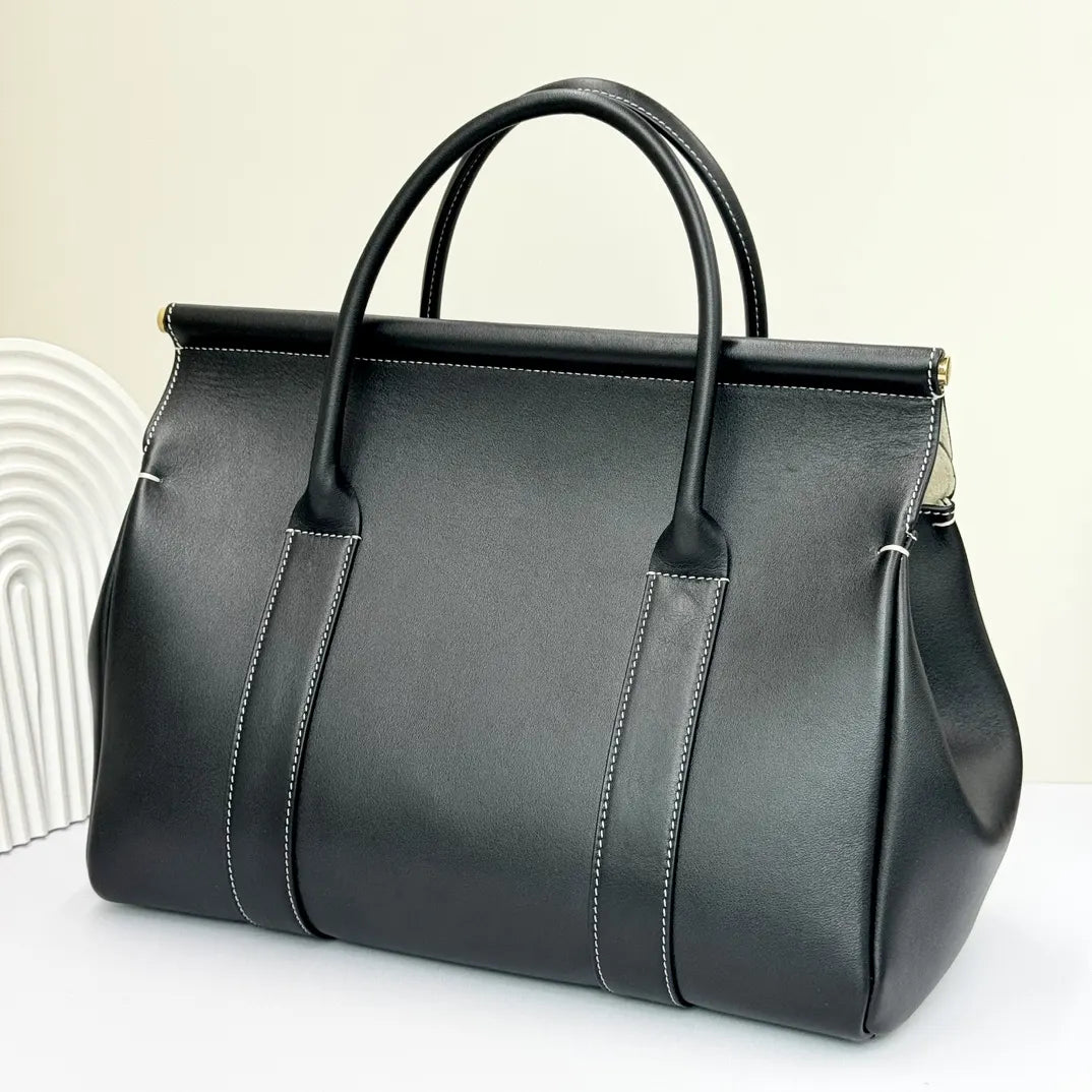 Loro Piana Black Leather Boston - Hình 2