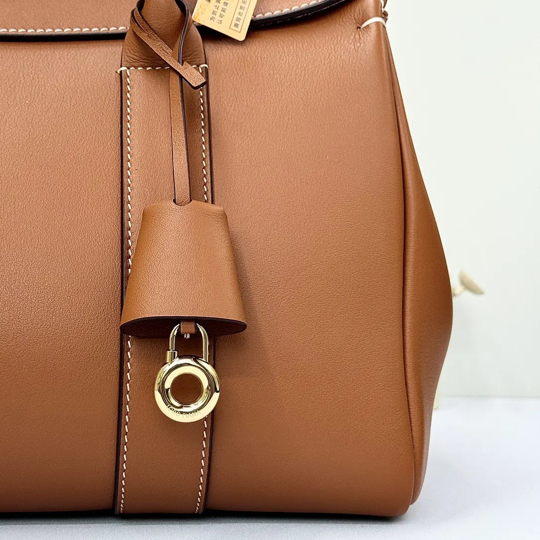 Loro Piana Caramel Leather Trunk Bag - Hình 7