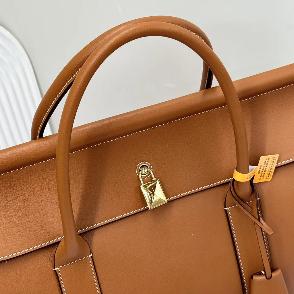 Loro Piana Caramel Leather Trunk Bag - Hình 6