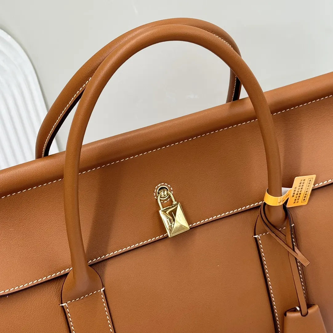 Loro Piana Caramel Leather Trunk Bag - Hình 6