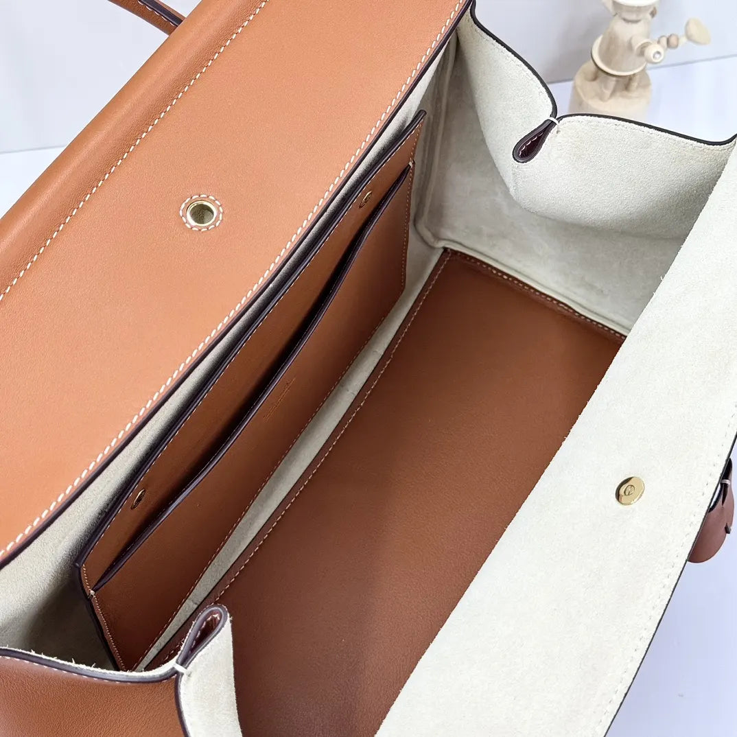 Loro Piana Caramel Leather Trunk Bag - Hình 9
