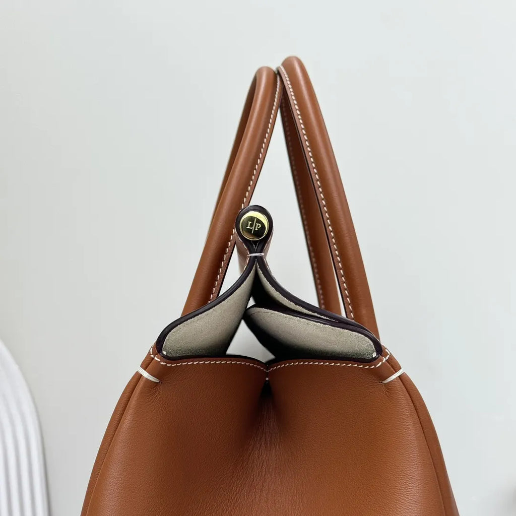 Loro Piana Caramel Leather Trunk Bag - Hình 5