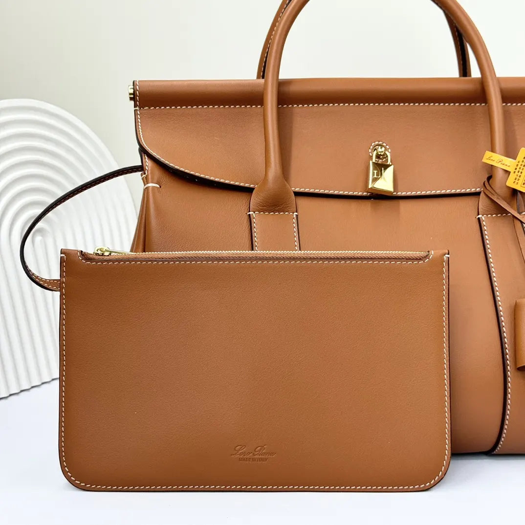 Loro Piana Caramel Leather Trunk Bag - Hình 3