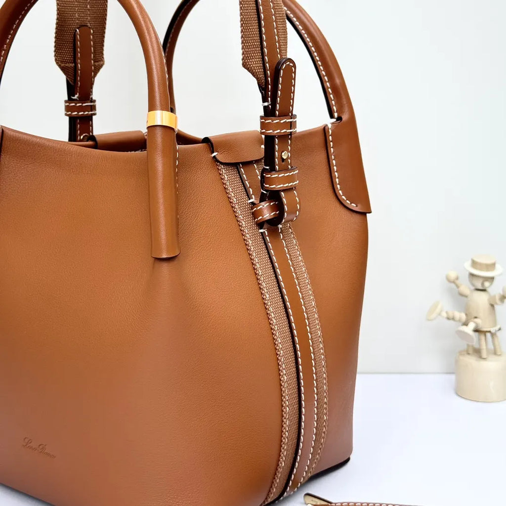 leather Loro Piana Cognac Bucket - Hình 5