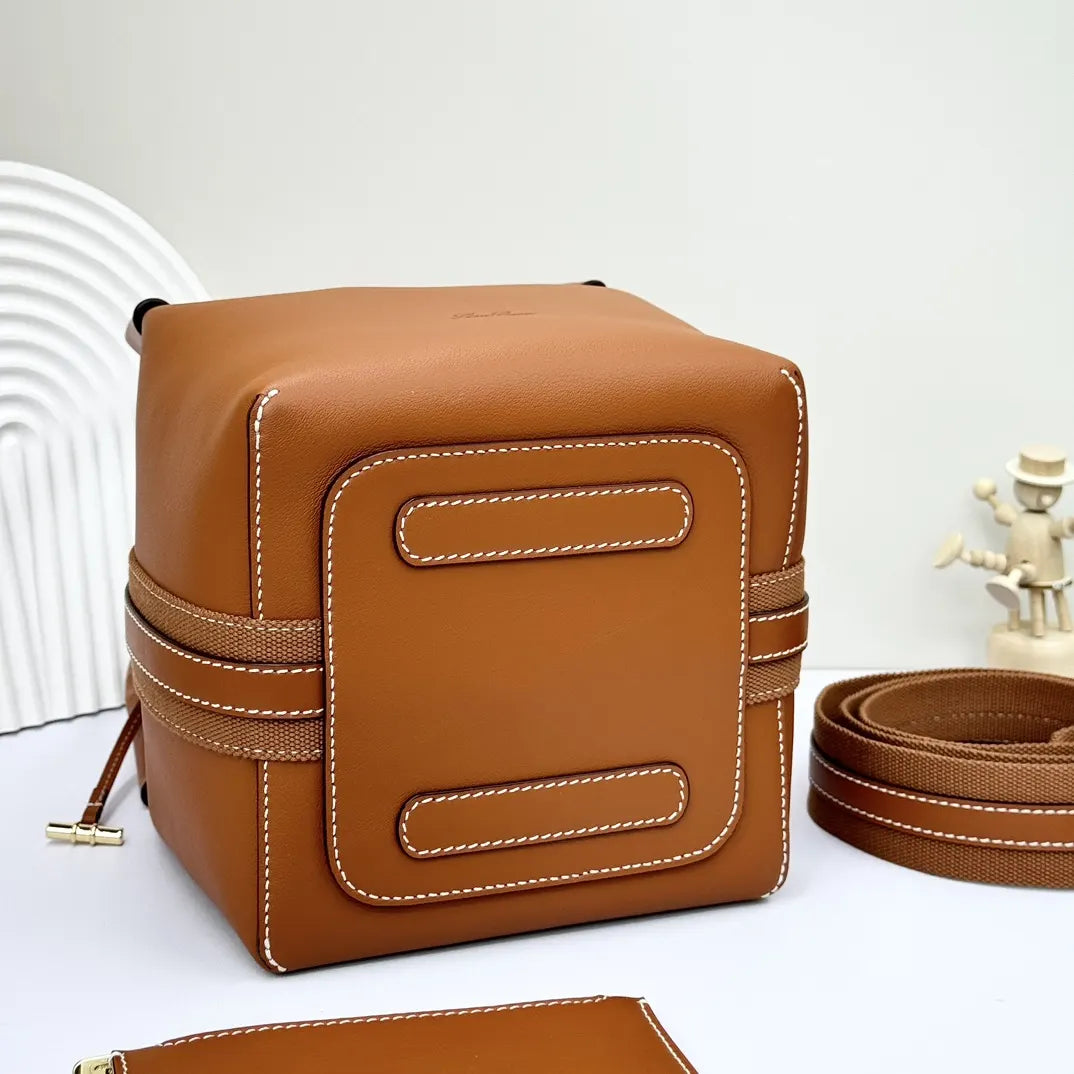 leather Loro Piana Cognac Bucket - Hình 3