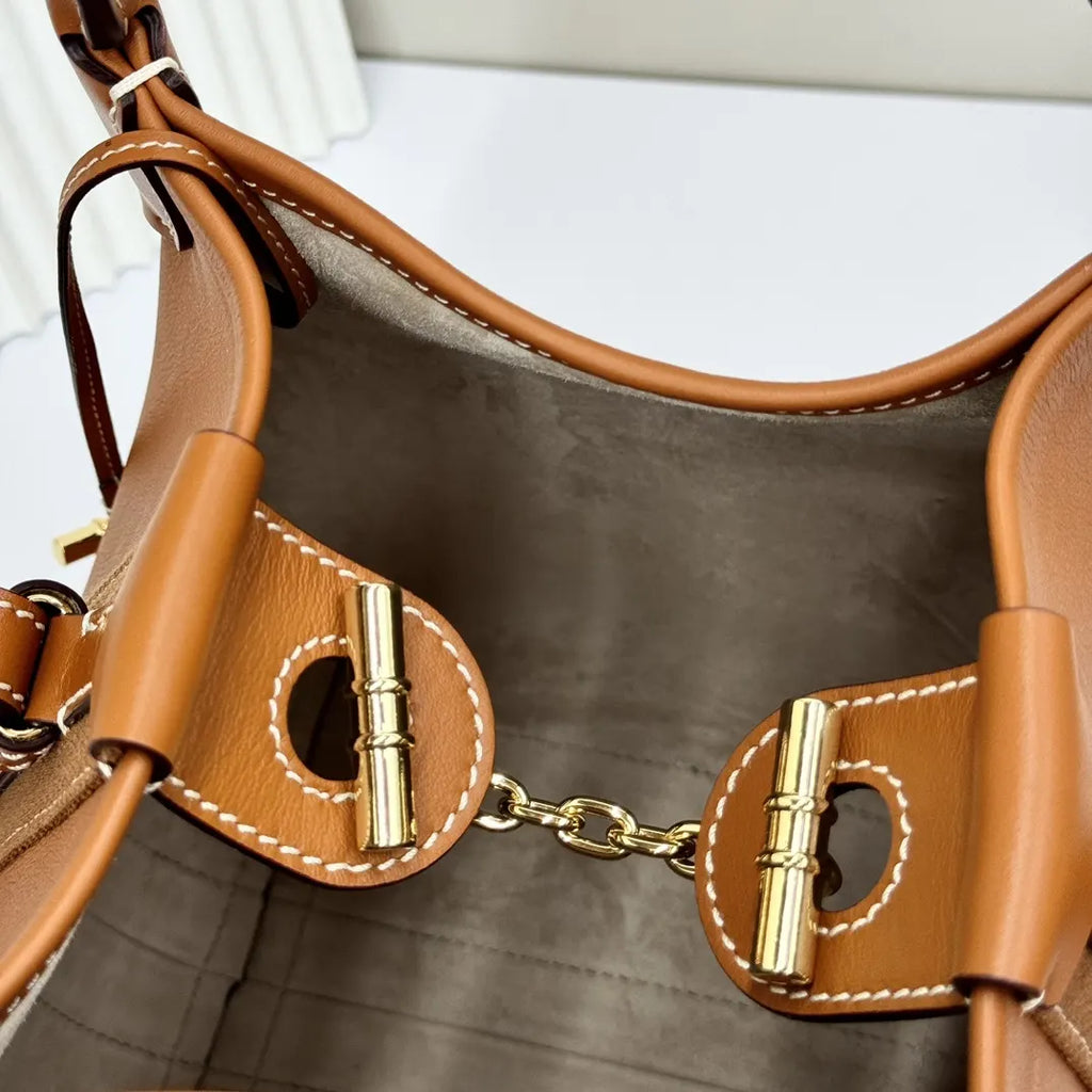 leather Loro Piana Cognac Bucket - Hình 8