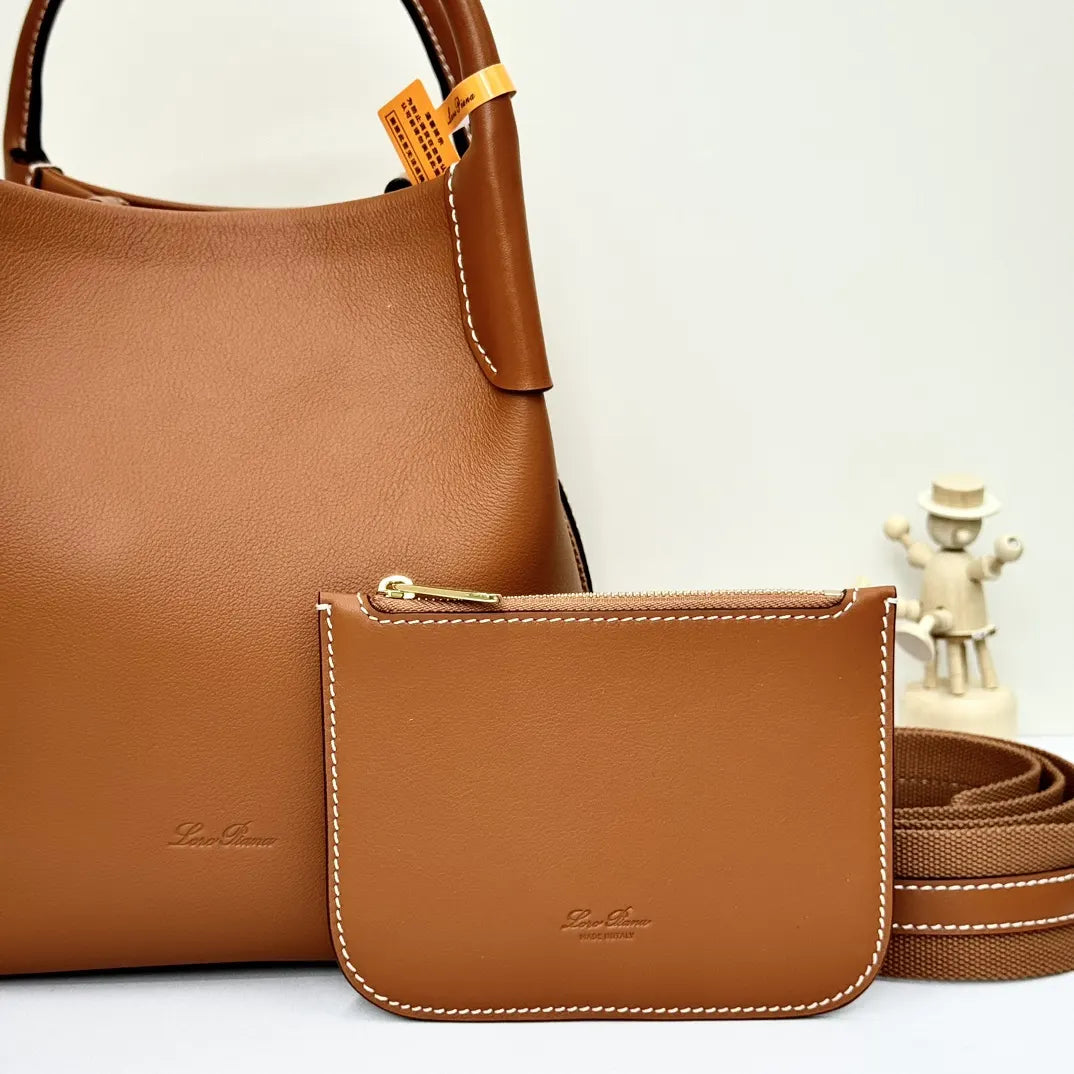 leather Loro Piana Cognac Bucket - Hình 4