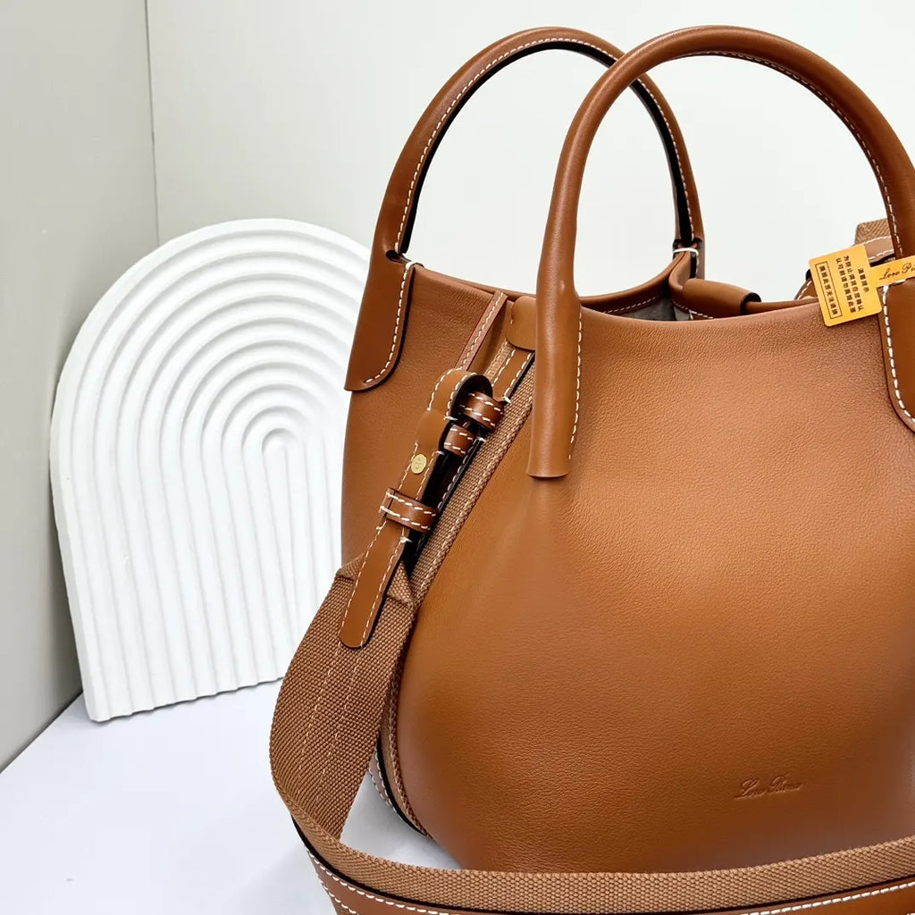 leather Loro Piana Cognac Bucket - Hình 6