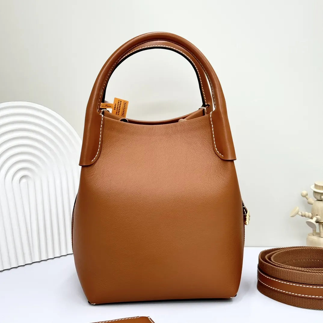 leather Loro Piana Cognac Bucket - Hình 2