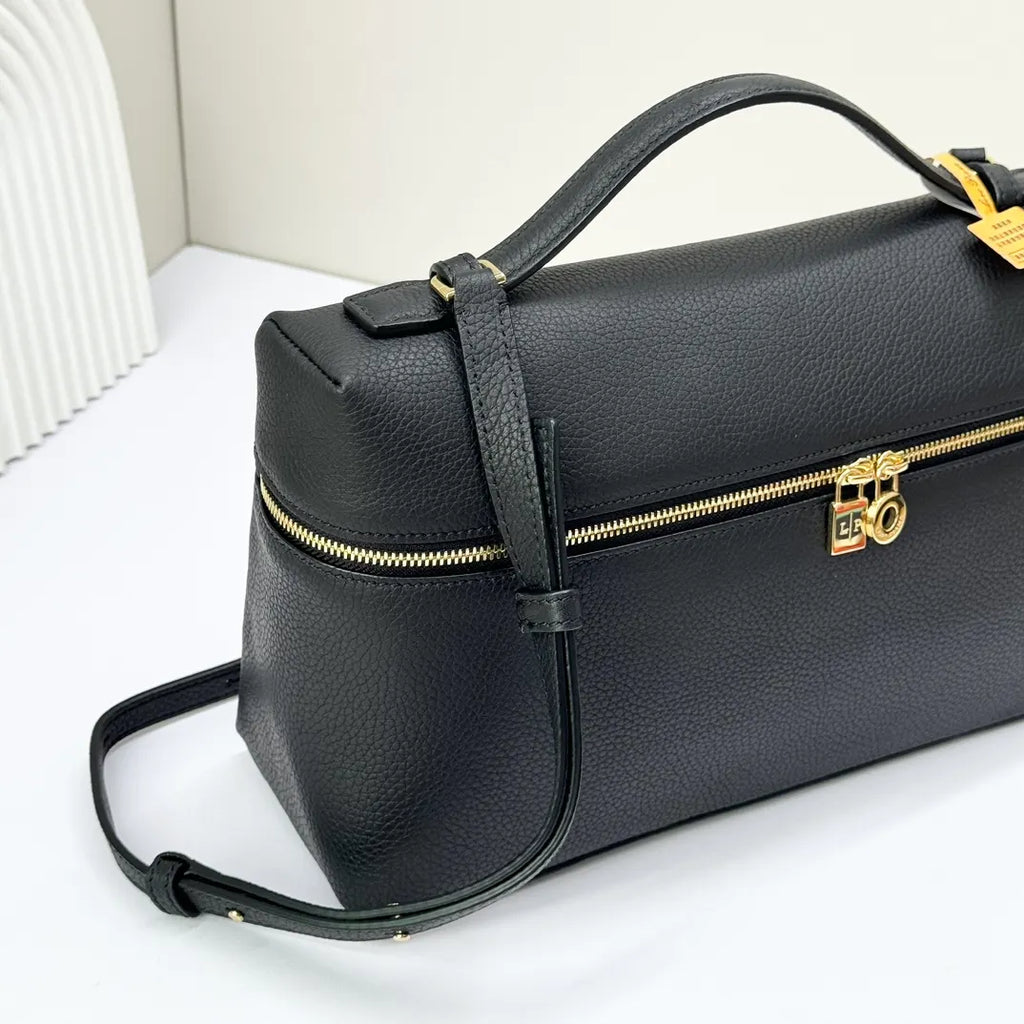 handle Loro Piana Black Leather Vanity Case - Hình 5