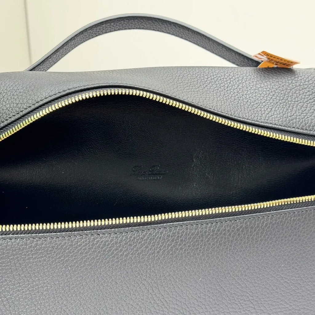 handle Loro Piana Black Leather Vanity Case - Hình 8