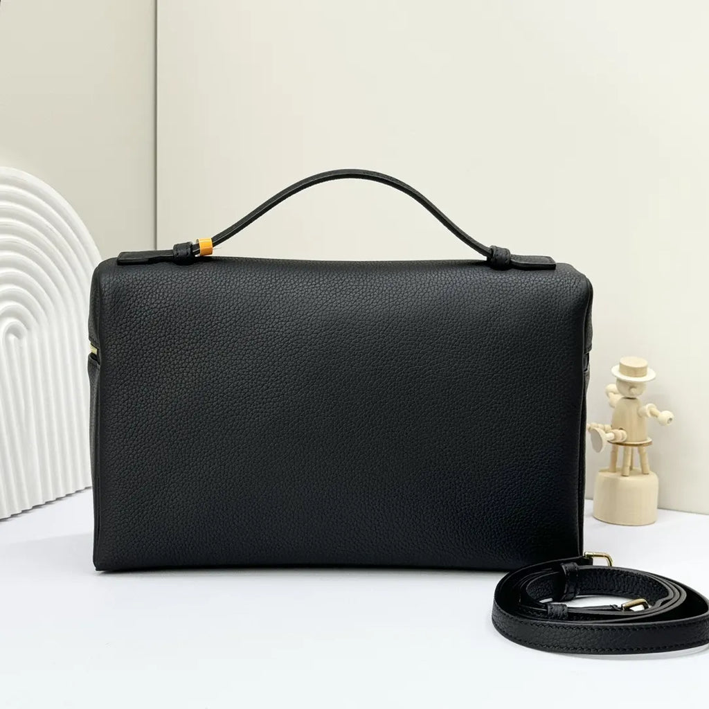 handle Loro Piana Black Leather Vanity Case - Hình 3