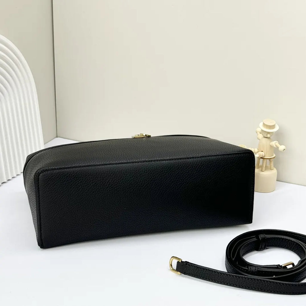 handle Loro Piana Black Leather Vanity Case - Hình 4