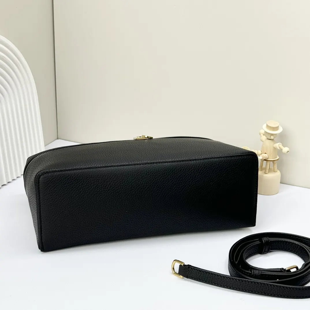 handle Loro Piana Black Leather Vanity Case - Hình 4