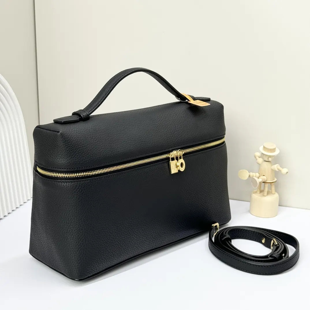 handle Loro Piana Black Leather Vanity Case - Hình 2