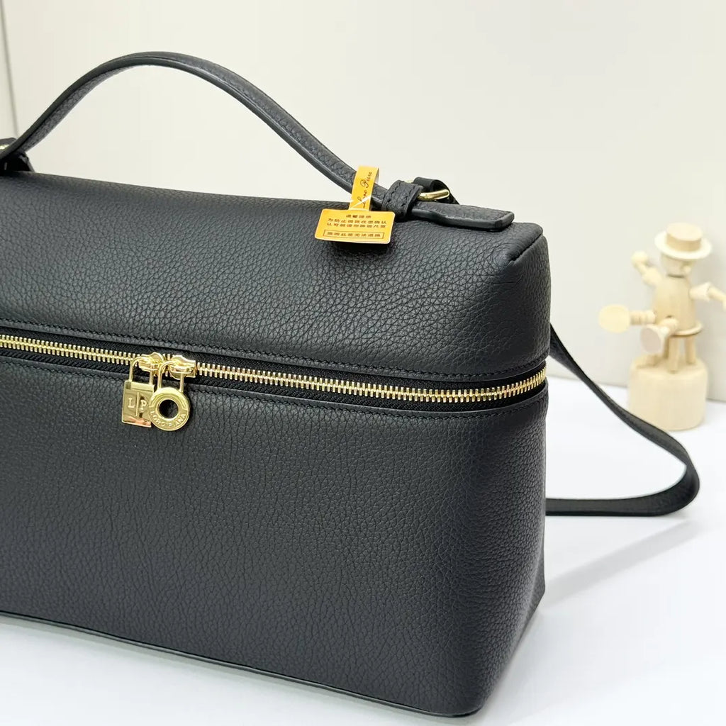 handle Loro Piana Black Leather Vanity Case - Hình 7