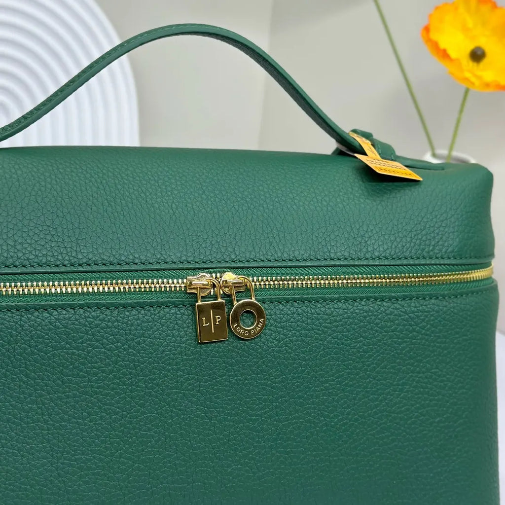 Loro Piana Green Leather Top Handle - Hình 6
