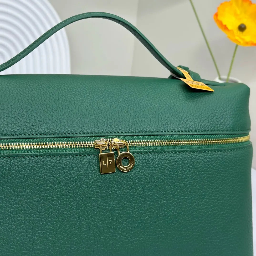 Loro Piana Green Leather Top Handle - Hình 6