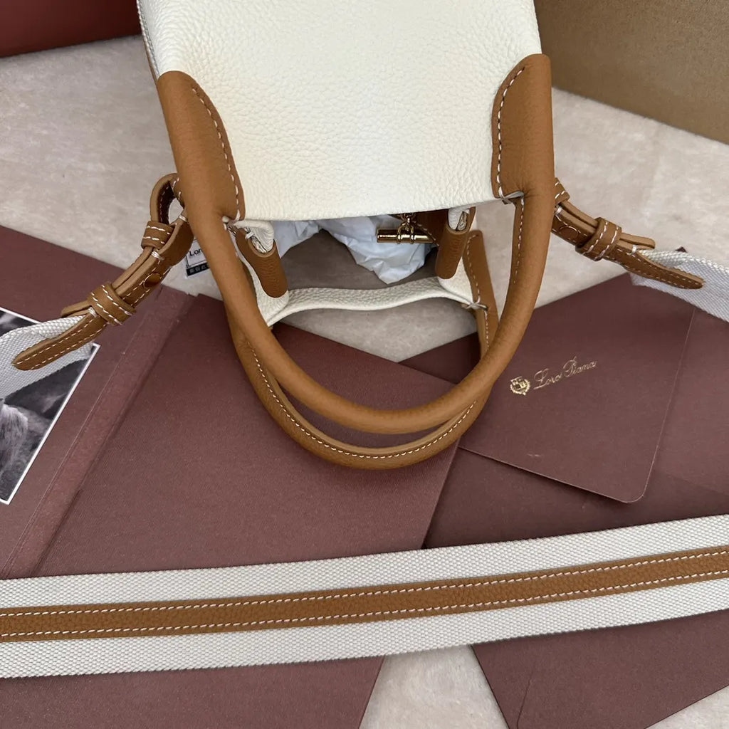 Loro Piana White Leather Bucket Bag - Hình 7