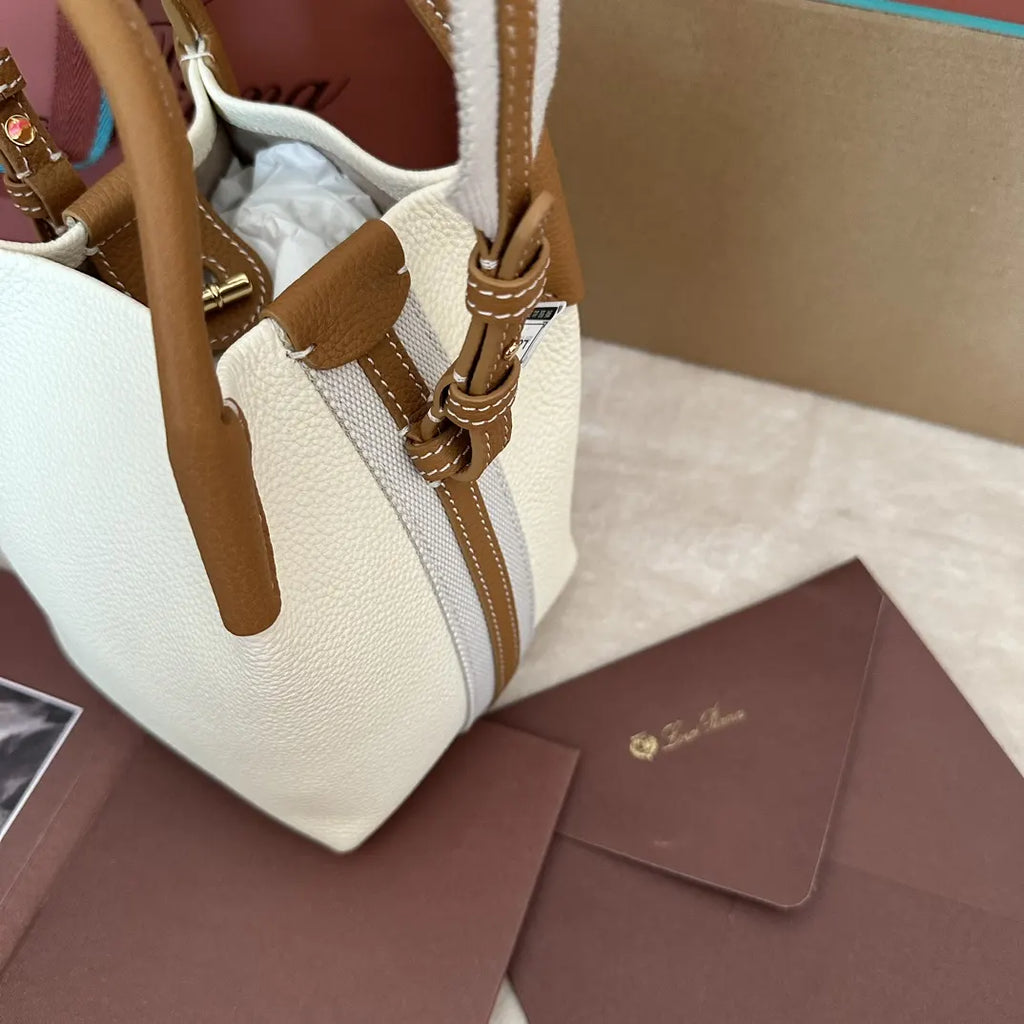 Loro Piana White Leather Bucket Bag - Hình 6