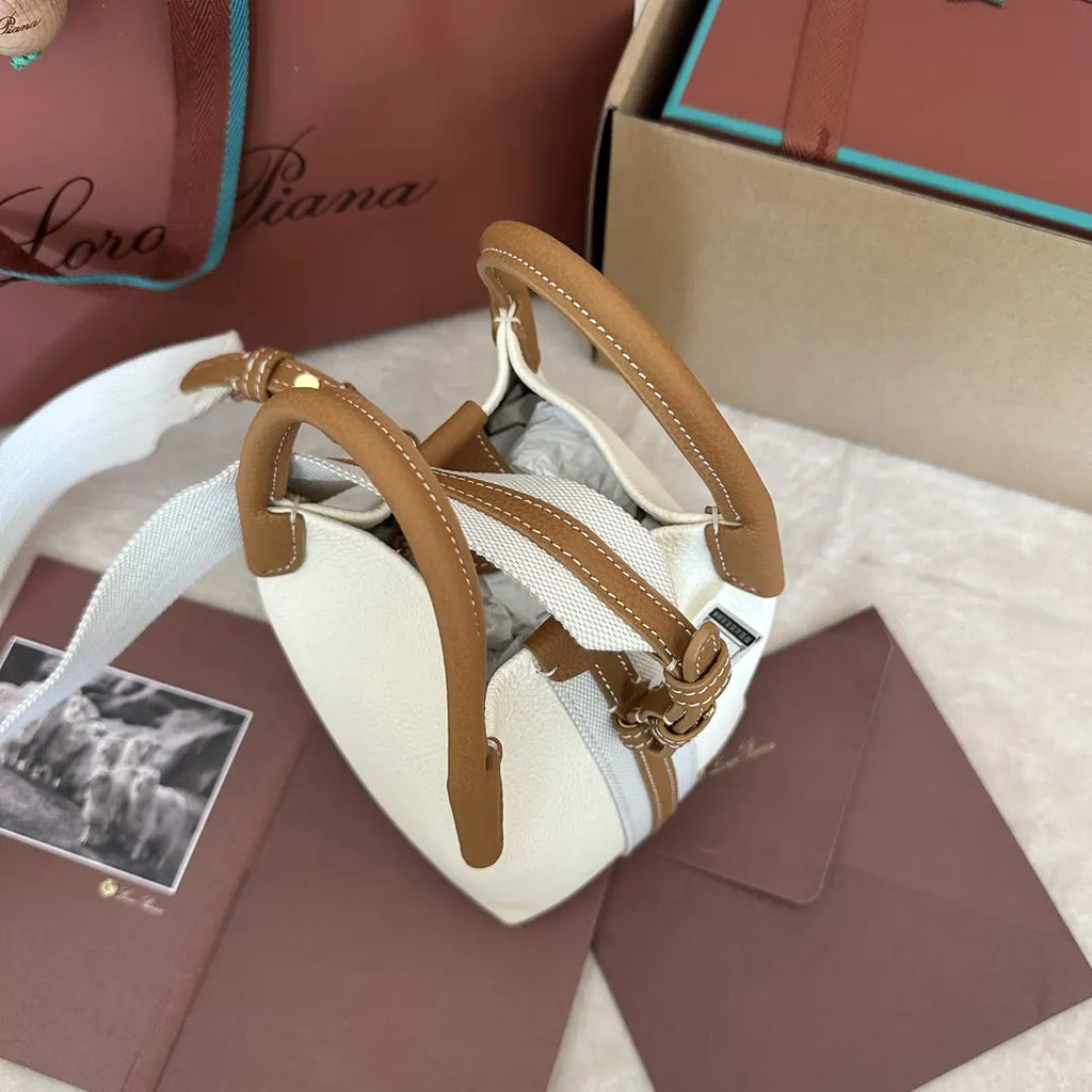 Loro Piana White Leather Bucket Bag - Hình 3
