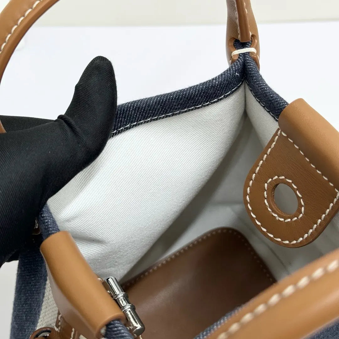 Denim Leather Bucket Bag - Hình 6
