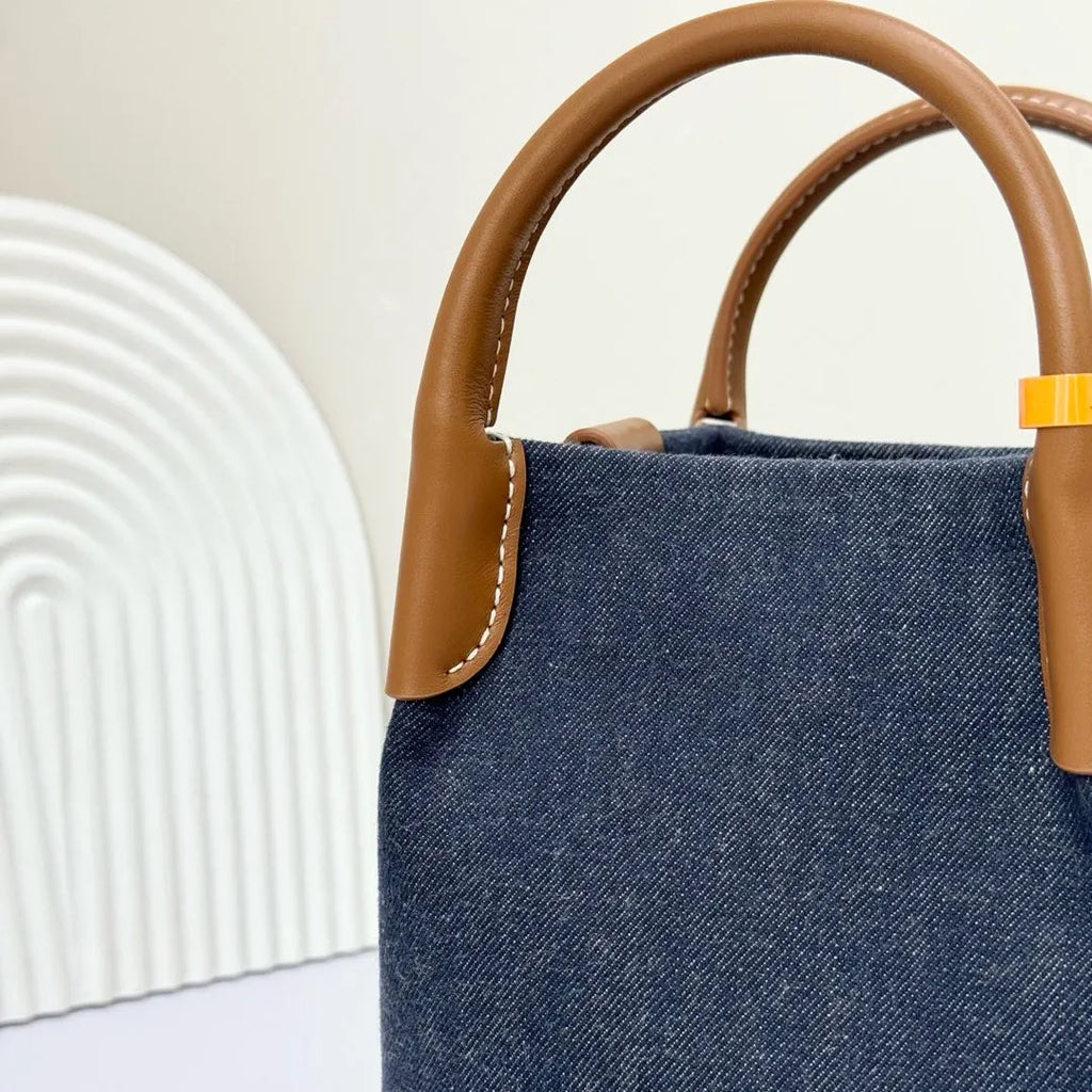 Denim Leather Bucket Bag - Hình 3