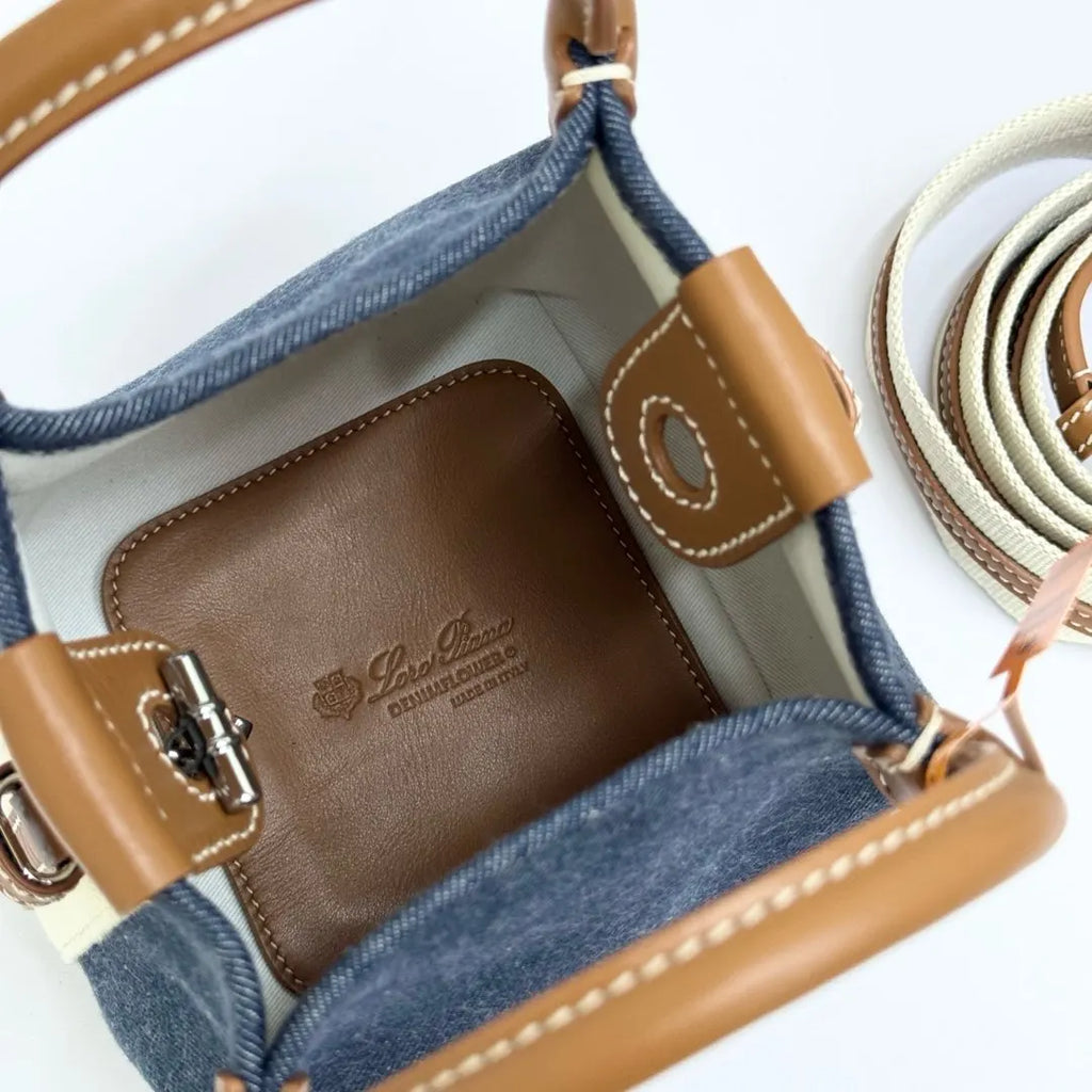 Denim Leather Bucket Bag - Hình 7