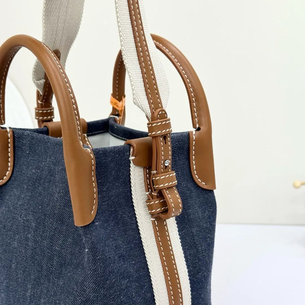 Denim Leather Bucket Bag - Hình 5