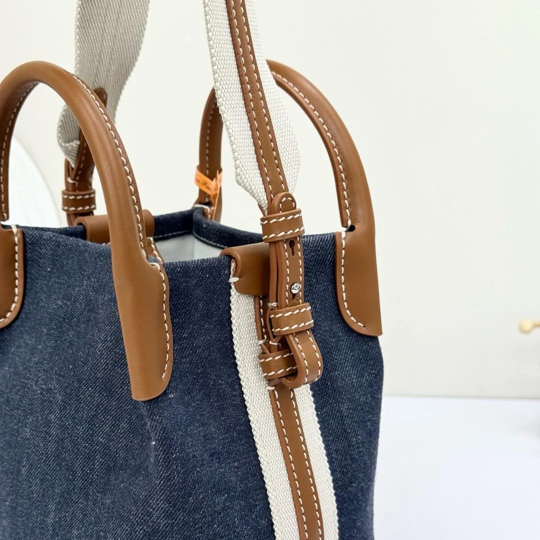 Denim Leather Bucket Bag - Hình 5