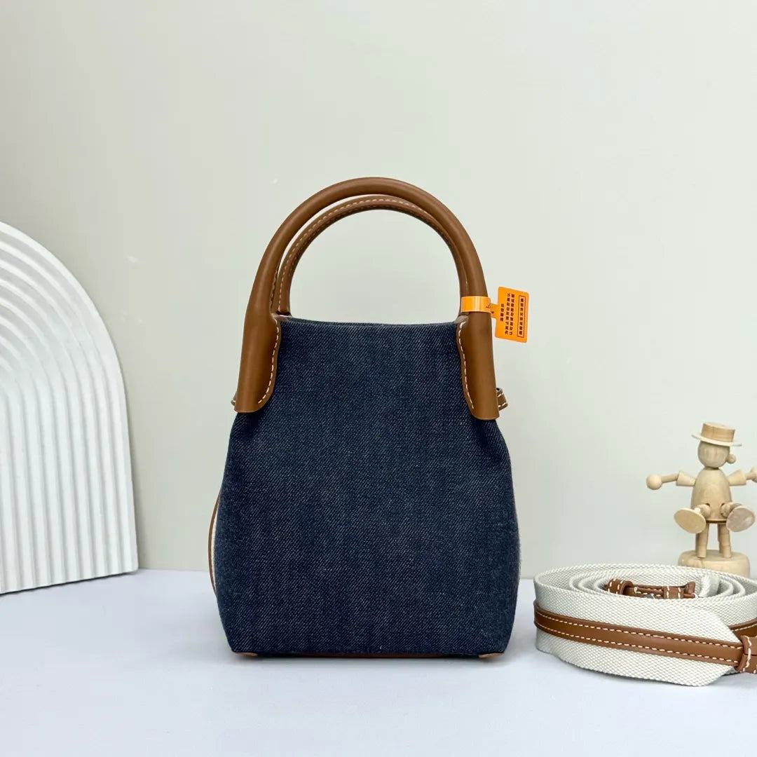 Denim Leather Bucket Bag