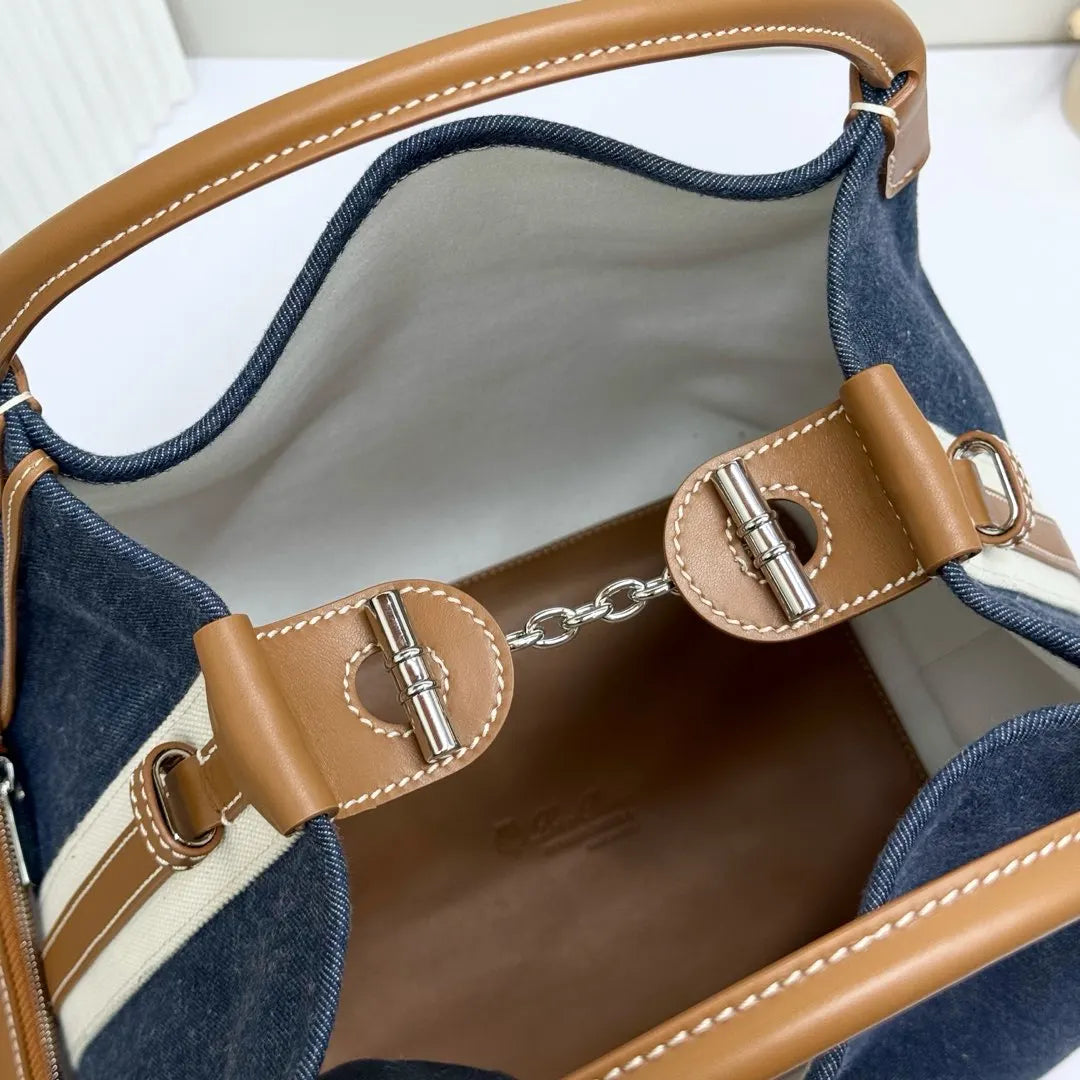 Loro Piana Blue Denim Bucket - Hình 5