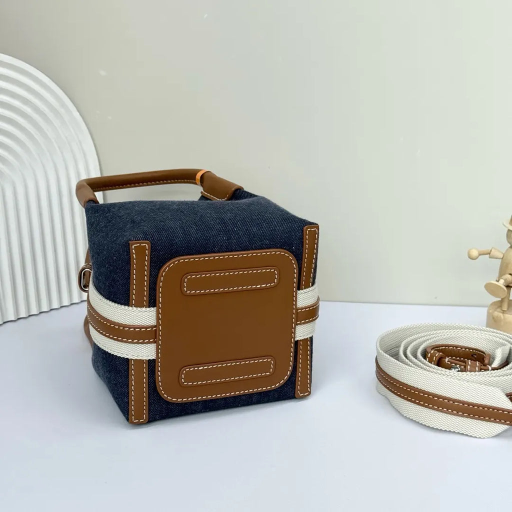 Denim Leather Bucket Bag - Hình 2