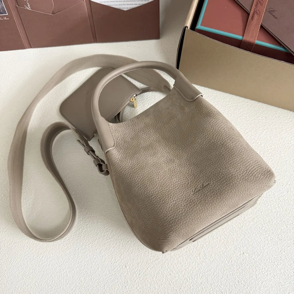 Loro Piana Beige Leather Bucket Bag - Hình 5