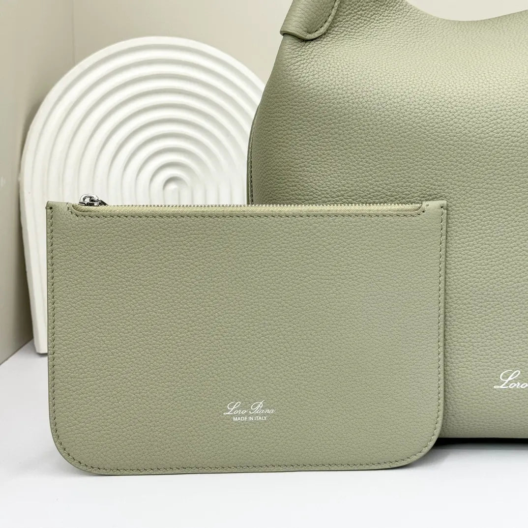 Loro Piana Seafoam Green Leather Bag - Hình 7