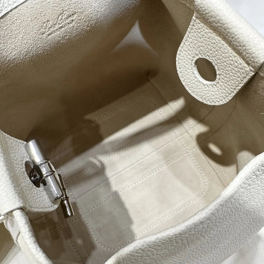 Loro Piana Cream Leather Bucket - Hình 6