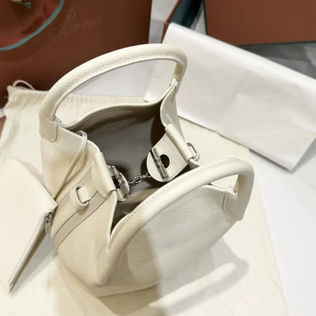 Loro Piana Cream Leather Bucket - Hình 5