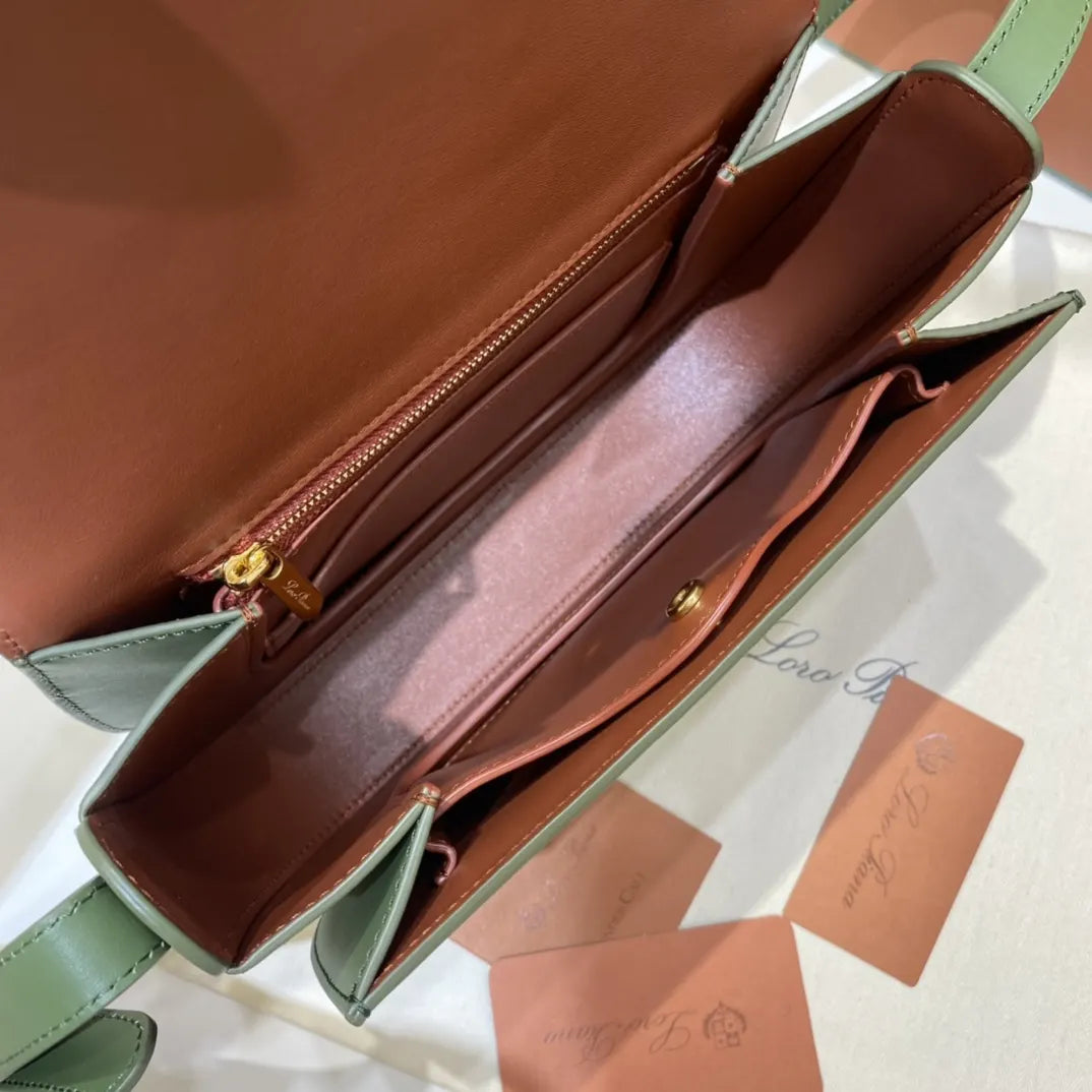 Loro Piana Celery Green Leather Shoulder Bag - Hình 7