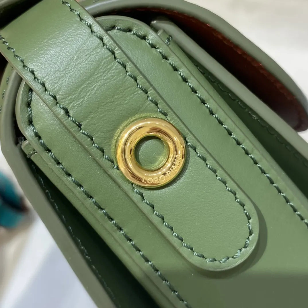 Loro Piana Celery Green Leather Shoulder Bag - Hình 6