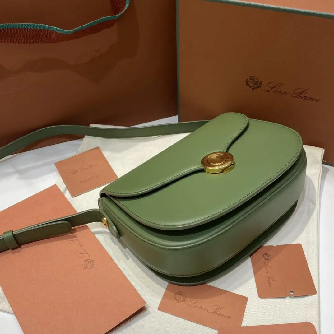Loro Piana Celery Green Leather Shoulder Bag - Hình 4