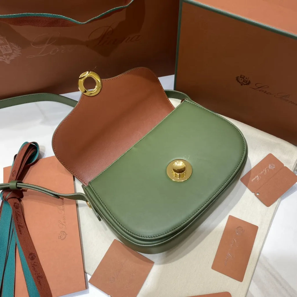 Loro Piana Celery Green Leather Shoulder Bag - Hình 5