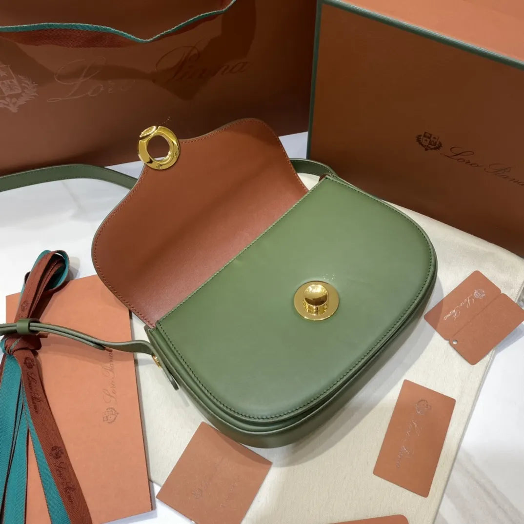 Loro Piana Celery Green Leather Shoulder Bag - Hình 5