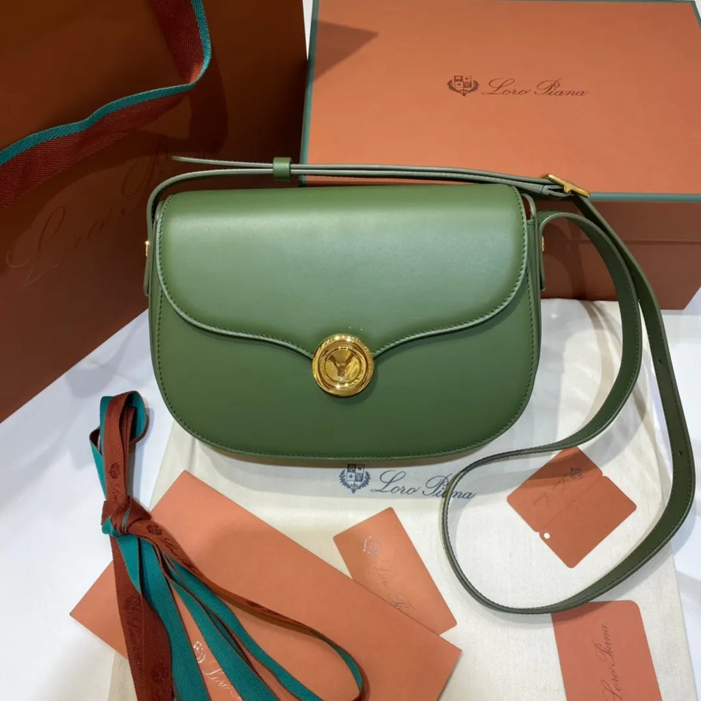 Loro Piana Celery Green Leather Shoulder Bag - Hình 2