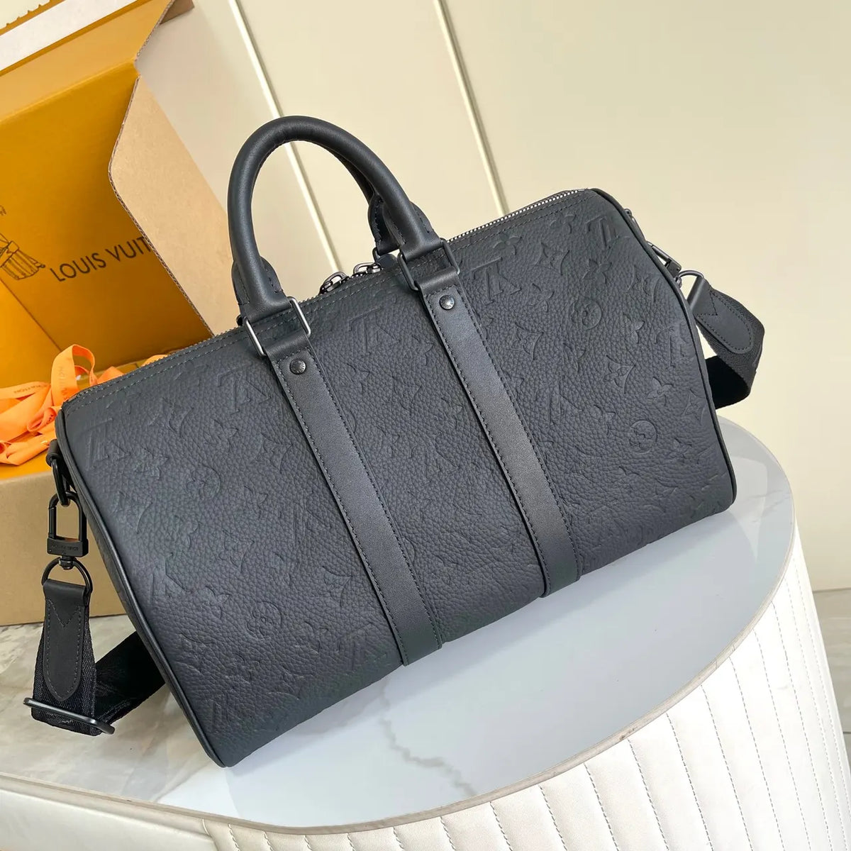 Louis Vuitton Black Embossed Leather Duffle