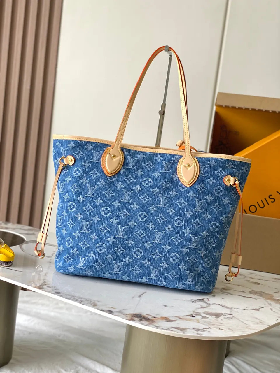 monogram LV Blue Denim Neverfull - Hình 2