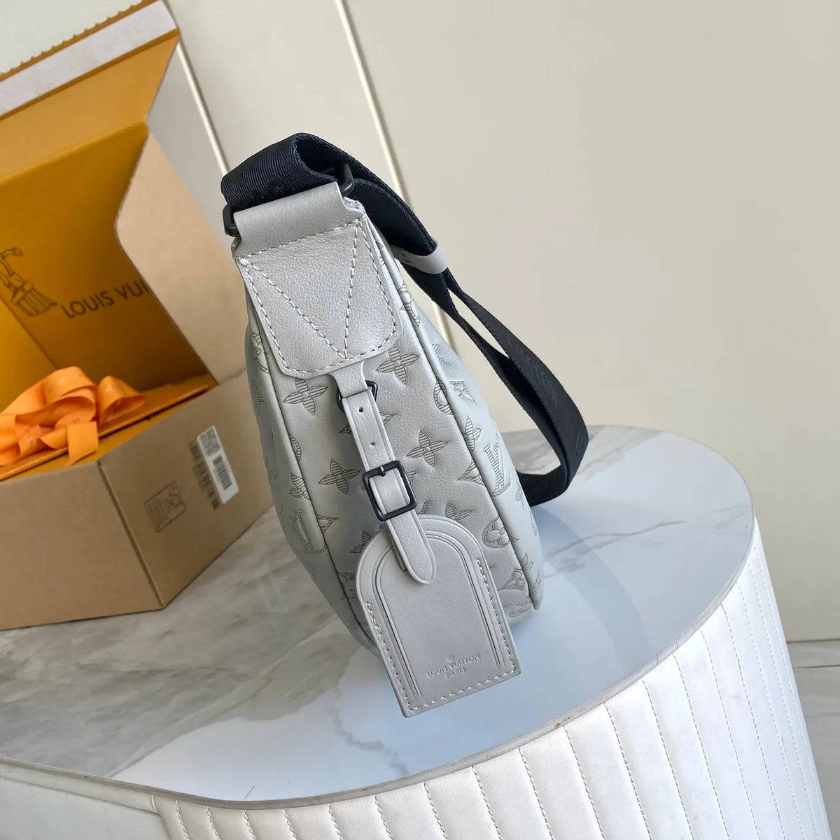 LV White Embossed Hobo Bag