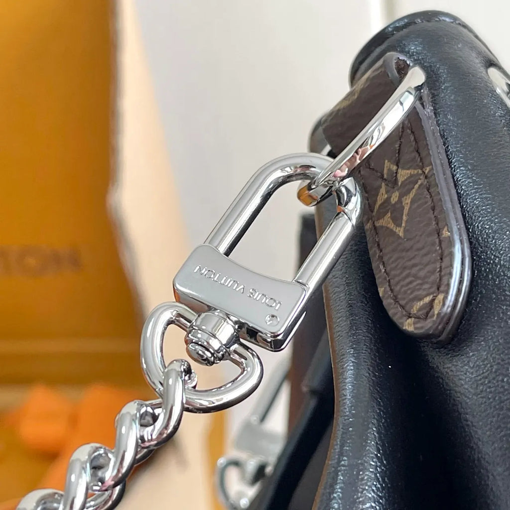 LV Black Leather Chain Backpack - Hình 5