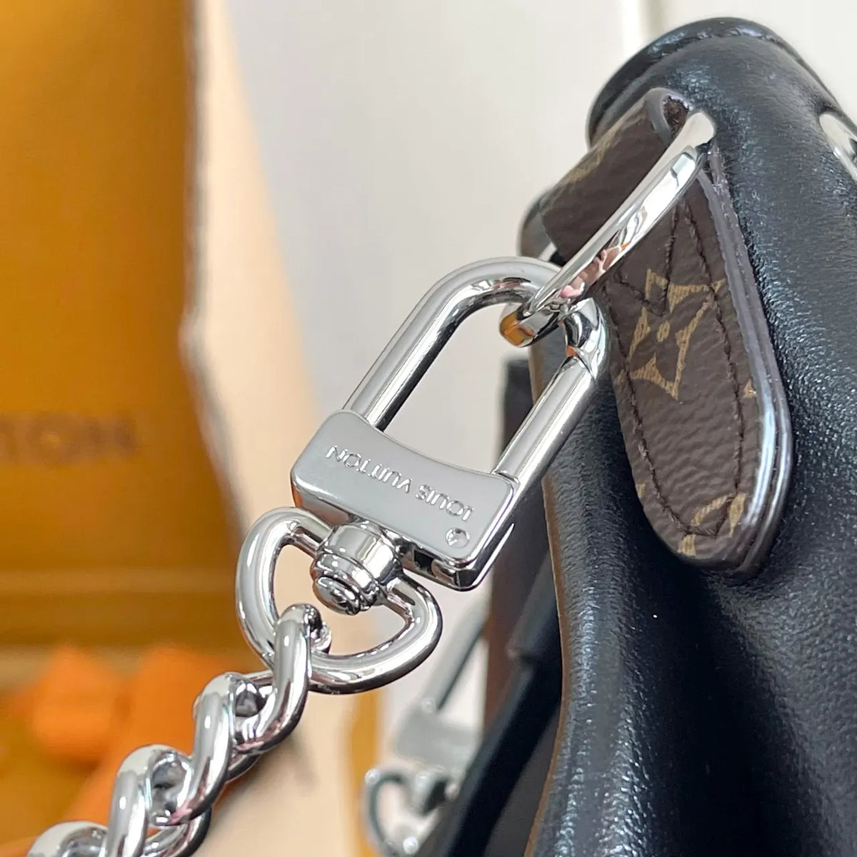 LV Black Leather Chain Backpack - Hình 5